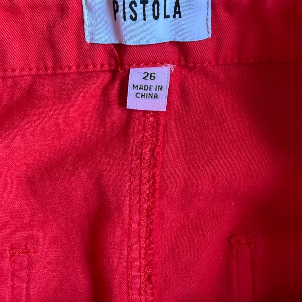 Pistola Sabrina Utility Pants Drawstring High Rise Red Cotton Twill Size 26 EUC - Picture 8 of 9
